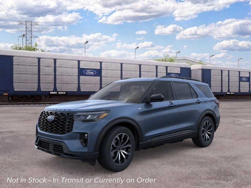 2026 Ford Explorer ST-Line in Vapor Blue Metallic — front three-quarter view