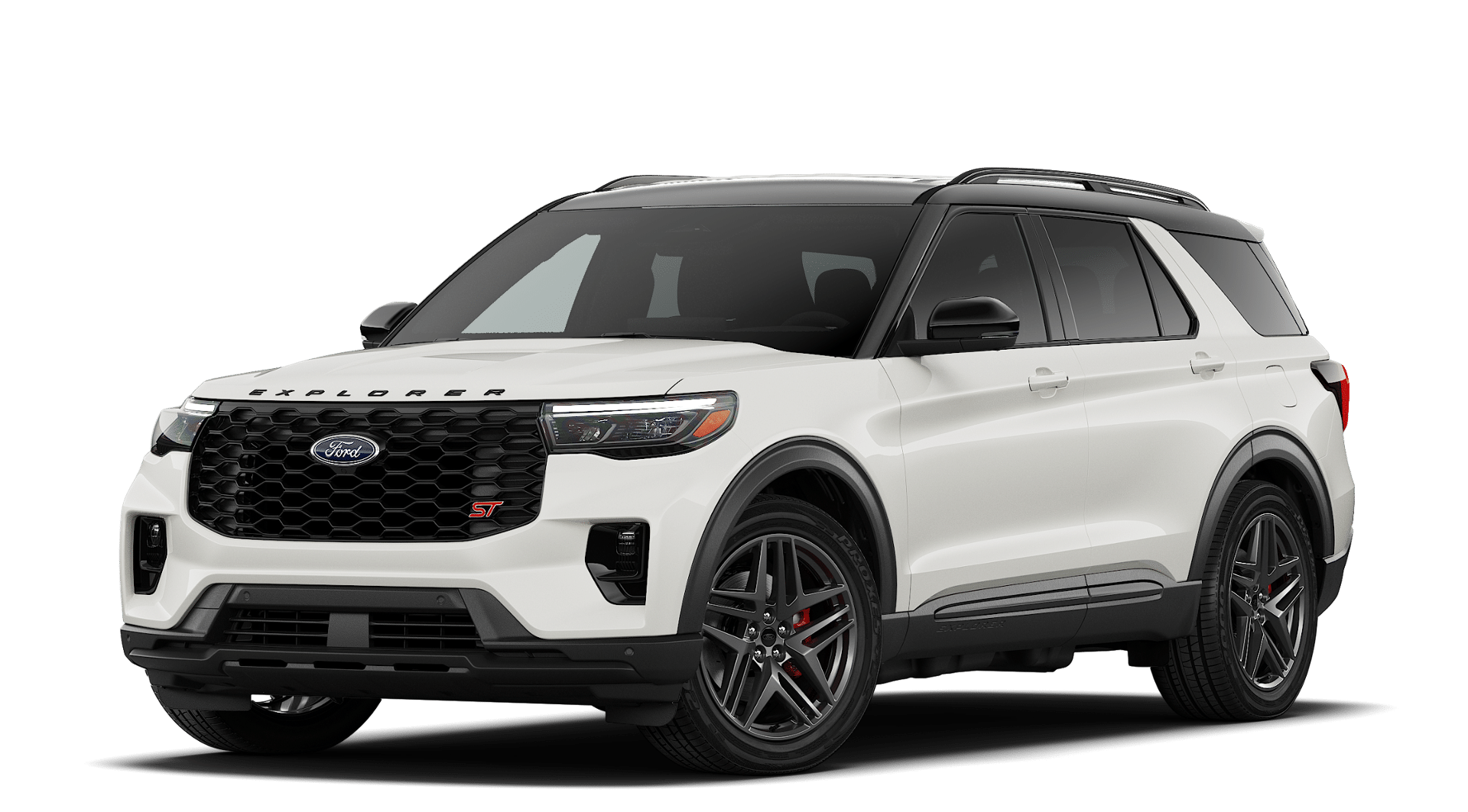 2026 Ford Explorer ST in Star White Metallic Tri-Coat — front three-quarter view