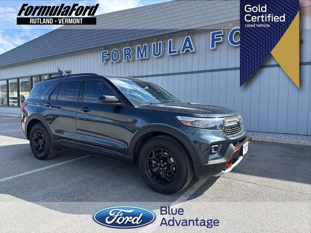 2023 Ford Explorer Timberline in Blue Metallic — front three-quarter view